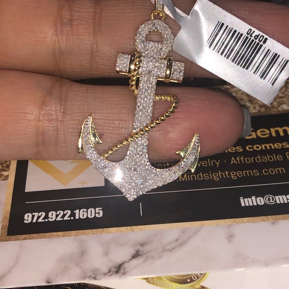 10k gold vermeil anchor real diamond pendant, not CZ not Moissanite, huge sale - Picture 4 of 7
